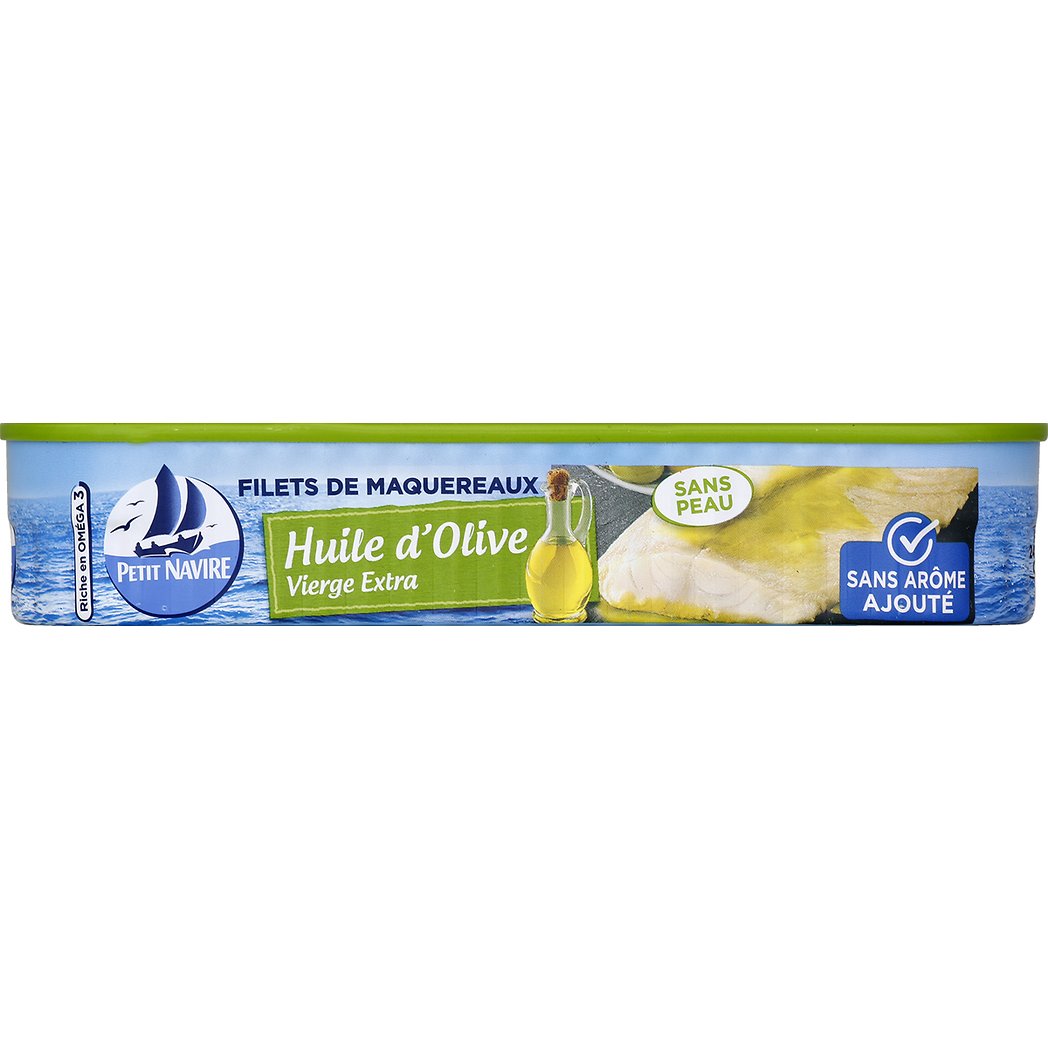 PETIT NAVIRE FILETS MAQUEREAUX SANS PEAU HUILE OLIVE SSA PETIT NAVIRE 145G
