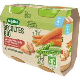 BLEDINA LES RECOLTES BIO CAROTTES PETITS POIS POULET 2X200G BLEDINA