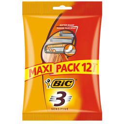 BIC RASOIR JETABLE BIC3 (3LAMES) TÊTE FIXE+BANDE LUBRIF.POCH.X12