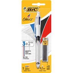 BIC CORPS BICOLORE BLANC ET GRIS- GRIP - 4 EN 1 - RÉTRACTABLE - POINTE MOY