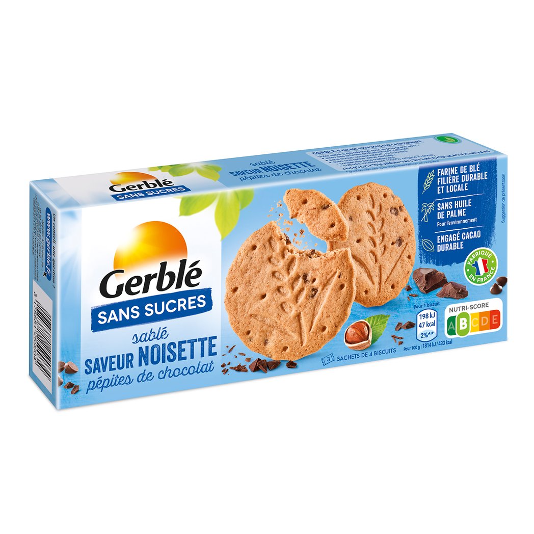 GERBLE SABLE NOISETTE PEPITES CHOCOLAT SS SUCRE GERBLE 132G