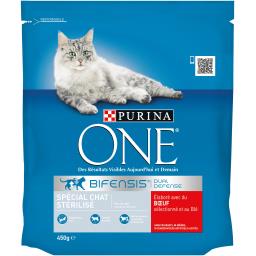 ONE CROQUETTES ADULTE BOEUF ET BLÉ PR CHAT STÉRILISÉ ONE 450G
