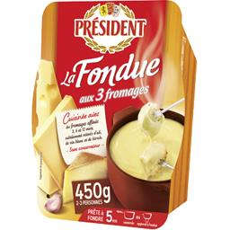 PRESIDENT FONDUE AUX 3 FROMAGES 16%MG PRÉSIDENT BARQUETTE 450G