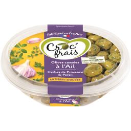 CROC'FRAIS OLIVES CASSÉES À L'AIL APÉRITIVES BARQUETTE 250G